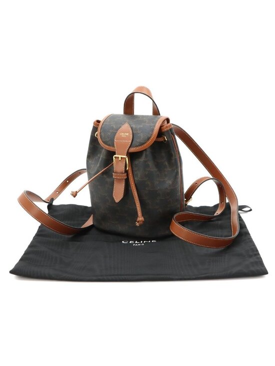 Celine Trio Mini Folco Backpack Leather Tan Brown Gold main image 6